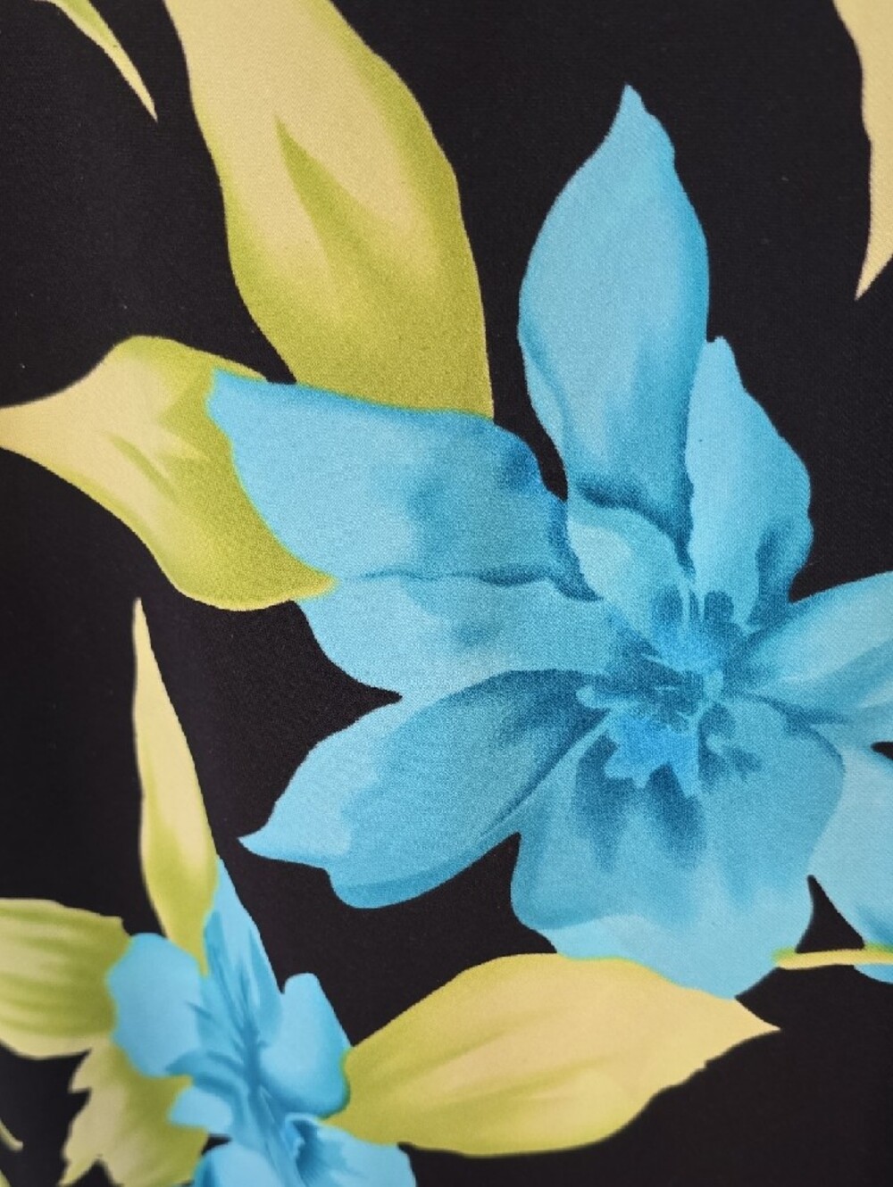 Studio I Black Midi Dress with Blue & Lime Tropical Floral Print Size 18W - Picture 6 of 11